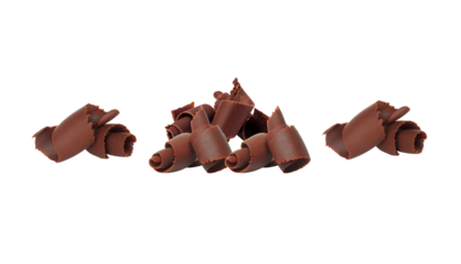 Realistic Chocolate Curls – Dessert Decoration Close-Up – on Transparent Background. A close-up view of rich, realistic chocolate curls - perfect for dessert packaging, bakery branding, and menus