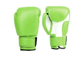Pair of bright green boxing gloves isolated on transparent background