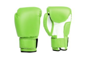 Pair of bright green boxing gloves isolated on transparent background
