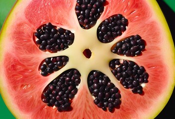Berry Blossom striking macro shot of a red fruit with a star-like pattern of dark berries.