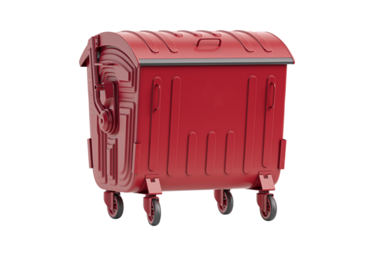 Red wheeled waste bin isolated on transparent background