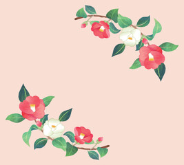 手描き水彩風　椿のフレーム