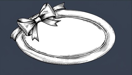 Elegant Oval Plaque with Decorative Bow - A Detailed Illustration.