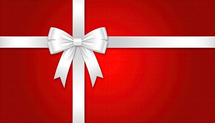Elegant white ribbon bow on a vibrant red background, gift concept.