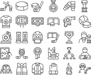 Fototapeta premium Hockey Sport Outline Icon Set Vector Illustration