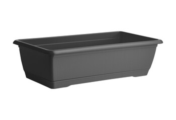 Dark gray rectangular plastic planter isolated on transparent background