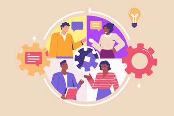 Diverse team collaboration and communication for innovation and problem solving illustration