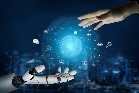 AI-assisted visualization of global communication network, showing data exchange, global connection, digital interaction, and communication network. Vouch