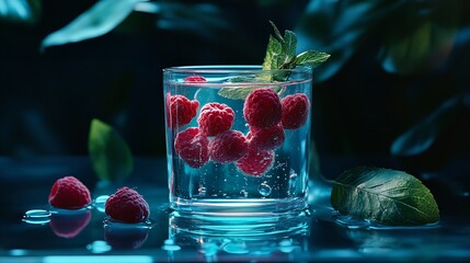 Refreshing raspberry drink recipe with mint in glass for summer cocktail and healthy beverage ideas