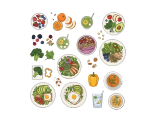 Top-View Food & Ingredients PNG Illustration Set