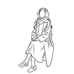 Seated Woman in Winter Outfit with Earmuffs Line Art
 
