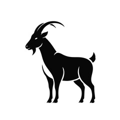 Stylized Standing Goat Logo With Smooth Curves, Black Silhouette
