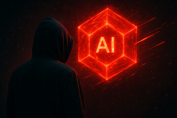 Close up of a programmer working on glowing abstract digital coding screens in a dark office symbolizing software development