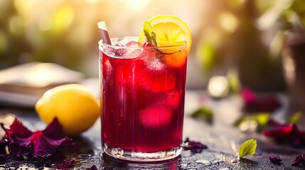 Refreshing hibiscus iced tea recipe with lemon and mint for summer cool drinks and beverages ideas