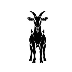 Front Facing Standing Goat Logo, Strong Symmetry, Black Silhouette