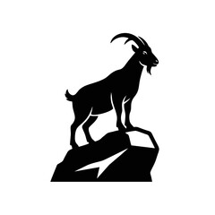 Goat Standing on Rock Silhouette Logo, Bold Black Shape