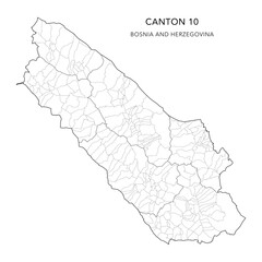 Vector Map of Canton 10 or the Herzeg-Bosnian County (Kanton 10, Hercegbosanska Županija) with Settlements (Naselja), and Cities and Municipalities - FBiH, Bosnia and Herzegovina - 2025