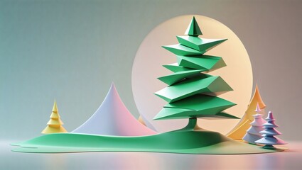 Abstract Christmas tree shape with colorful mountains and background  