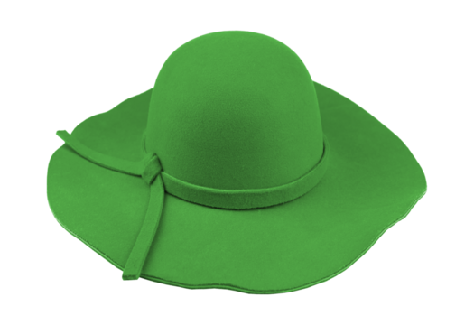 Green wide brimmed hat isolated on transparent background