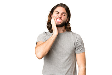 Young handsome man over isolated chroma key background with toothache