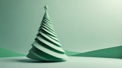 Abstract Christmas tree shape in minimal green design, with copy space