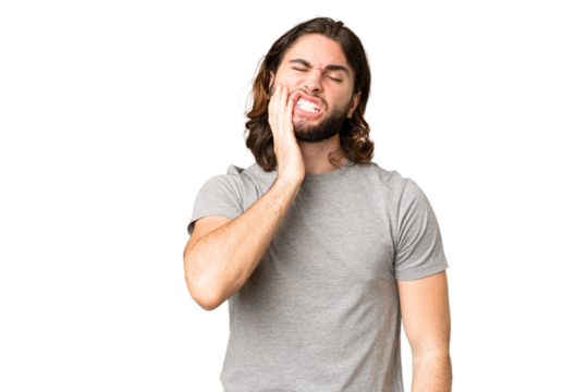 Young handsome man over isolated chroma key background with toothache