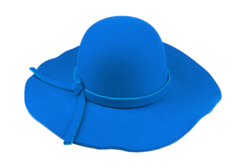 Bright blue wide brimmed sun hat isolated on transparent background