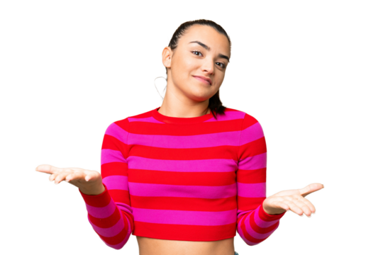 Young beauty woman over isolated chroma key background having doubts