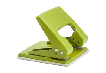 Green single hole puncher isolated on transparent background