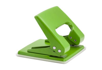 Green single hole puncher isolated on transparent background