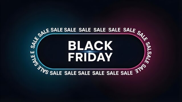 Black Friday sale design neon glowing frame with text promotional banner for holiday shopping events and discounts isolated on white background