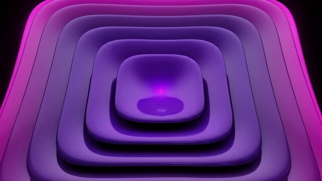 Vibrant abstract design with glowing purple and pink rounded square layers creating a futuristic depth effect