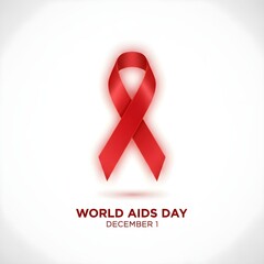 "World AIDS Day minimalist poster, large red ribbon in the center, soft glow, white clean background, premium typography, modern aesthetic, professional social media design"