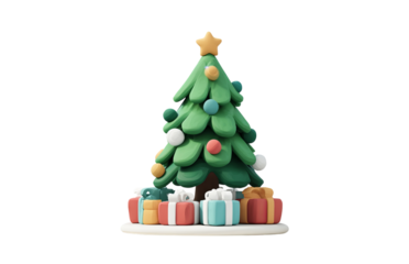 Festive Christmas Tree with Presents isolated on a transparent background