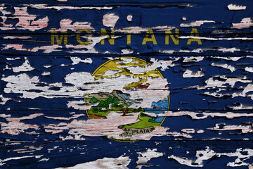 Flag of Montana on a wooden board