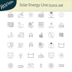 Solar Energy Line Icons set. Energy and power industry, sun energy, renewable