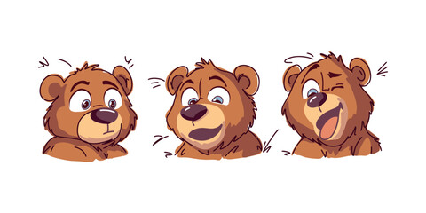 Fototapeta premium multiple surprised bear illustrations with emotional reactions