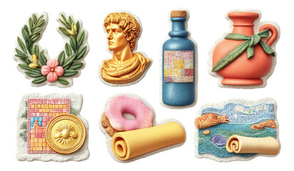 Colorful Roman Artifacts with Isolated Transparent Background for Creative Use