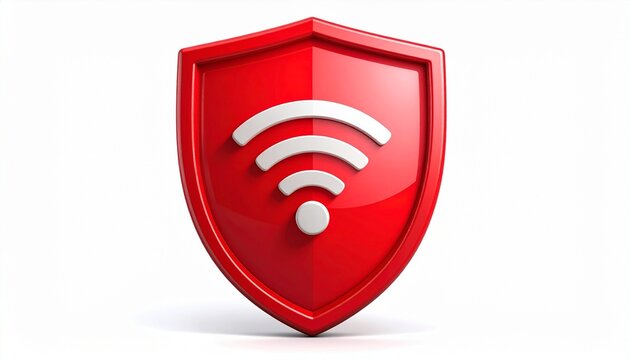 Red shield icon with white Wi-Fi symbol representing wireless network protection and cybersecurity