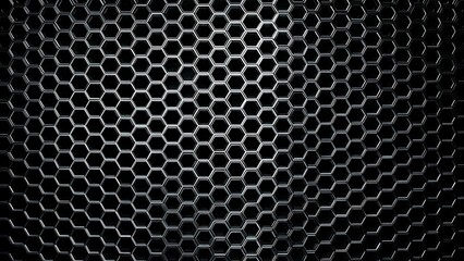 Detailed Texture of Hexagonal Patterns Overlay in Black and Dark Gray Background