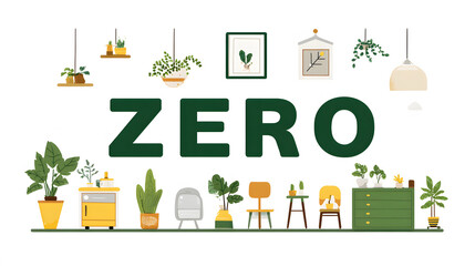 Flat minimal layout with net zero slogan area and decorative icons along margin great for posters clean design