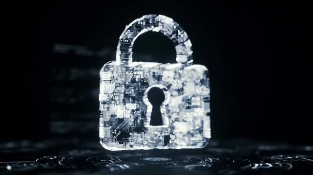Digital Padlock Icon on Dark Background, Cybersecurity and Encryption Concept