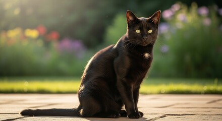 Black cat sitting outdoors