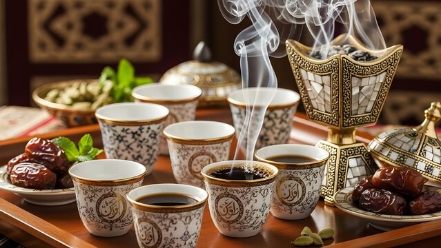  Fine Arabic Gahwa Cups with Bukhoor Burner &mdash; Luxury Khaleeji Style