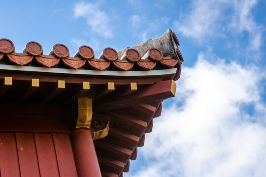 chinese temple roof with blue sky