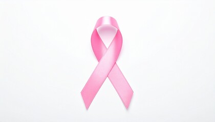 Pink awareness ribbon on white background symbolizing breast cancer support and early detection advocacy