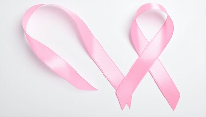 Pink awareness ribbon on white background symbolizing breast cancer support and early detection advocacy