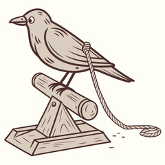 Whimsical wooden bird toy with a rope, nostalgic charm for rustic decor, evokes simple pleasures and classic craftsmanship, perfect for vintage-inspired designs