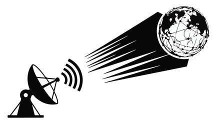Satellite dish transmitting data towards a global network