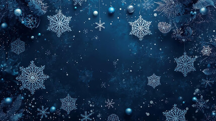 Winter Snowflake Wonderland: An enchanting panorama of intricately detailed snowflakes dancing against a deep blue background, evoking the magic and tranquility of the winter season.